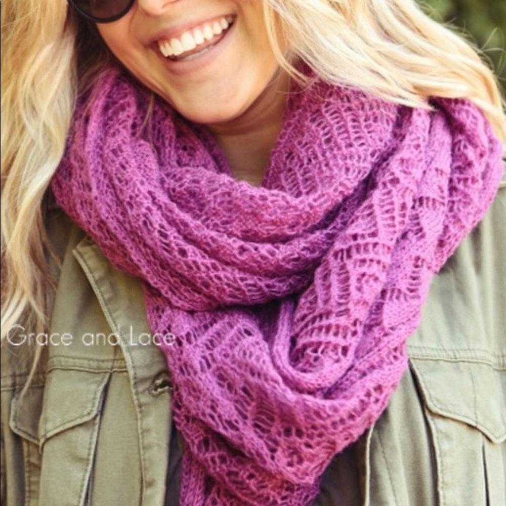 Grace and Lace Infinity Knit Scarf Berry